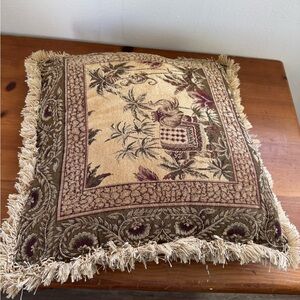 Vintage Tapestry Throw Pillow with Fringe